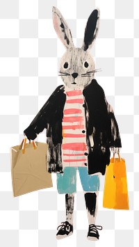PNG A rabbit carrying a shopping bag painting handbag art.