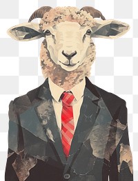 PNG Cute Sheep wear business suit art livestock portrait.