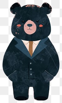 PNG Cute bear wear business suit mammal art toy.