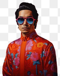PNG  A Chinese man wearing traditional Chinese attire and sunglasses fashion art portrait.
