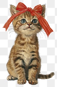 PNG  Vintage illustration with Kitten kitten mammal animal.
