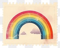 PNG Vintage postage stamp with rainbow creativity pattern circle.
