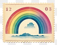 PNG Vintage postage stamp with rainbow creativity pattern circle.