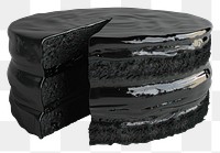 PNG 3d render of cake matte black material furniture white background dessert.