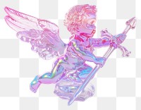 PNG 3d render of cupid holographic glass color figurine toy white background.