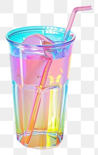 PNG 3d render of drink holographic glass color refreshment disposable drinkware.