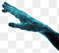 PNG  Glowing wireframe of hand futuristic blue black background.