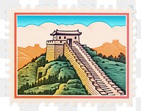PNG  Great wall china Risograph postage stamp architecture creativity.