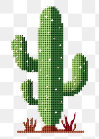 PNG  Cross stitch cactus plant white background cross-stitch.