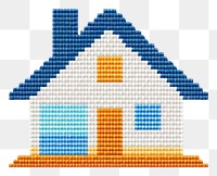 PNG  Cross stitch house embroidery pattern white background.