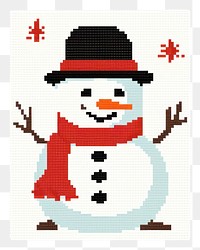 PNG  Cross stitch snowman winter craft white.