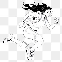 PNG Outline sketching illustration of a woman running footwear drawing cartoon.