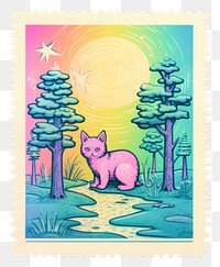 PNG  Forest Risograph style mammal animal cat.