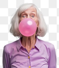 PNG Woman blows off a pink bubble wig portrait balloon adult.