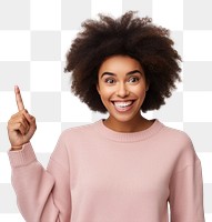 PNG African American woman pointing portrait smile.