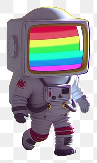 PNG Small retro TV character rainbow cartoon display.