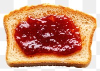 PNG Bitten slice of toasted bread with jam ketchup food white background.