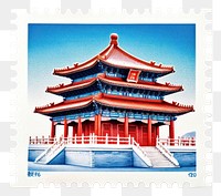 PNG Chinese castle architecture postage stamp outdoors.