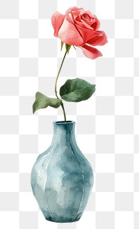 PNG  Vase flower watercolor rose craft plant.