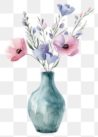 PNG  Vase flower watercolor art plant inflorescence.