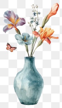 PNG  Vase flower watercolor art painting craft