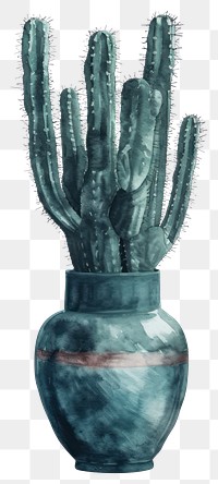 PNG  Vase watercolor cactus plant houseplant.