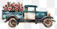 PNG  Vintage car watercolor rose vehicle flower.