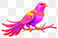 PNG  Black light oil painting of bird purple yellow animal.