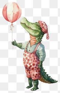 PNG  Crocodile watercolor balloon holding representation.