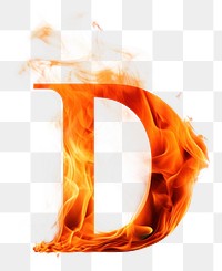 Burning letter D fire glowing burning