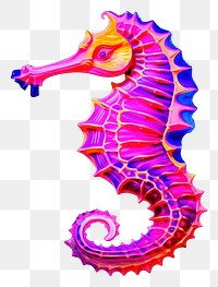 PNG Black light oil painting of a seahorse purple marine animal.