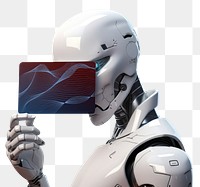 PNG robot holding card, transparent background