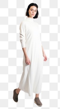 PNG Woman wearing blank white terry knit midi dress standing fashion sleeve.