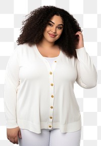 PNG Plus size woman wearing blank white knit cardigan with golden buttons blouse adult 