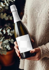 Wine bottle label png product mockup, transparent design