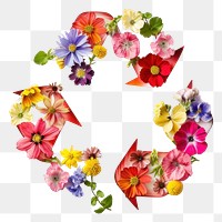 PNG Flat flower recycle icon shape nature petal plant.
