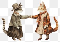 PNG  Two cats shaking hands watercolor art animal mammal.