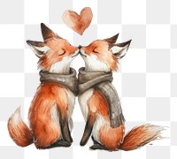 PNG  Two foxes hugging watercolor animal mammal art.