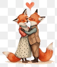 PNG  Two foxes hugging watercolor mammal affectionate togetherness.