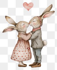 PNG  Two rabbits hugging watercolor mammal representation togetherness.