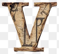 PNG Vintage Alphabet V text wood old.