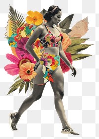 PNG Sport women with colorful vintage flower art plant adult.