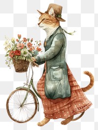 PNG  Cat cycling watercolor basket flower clothing
