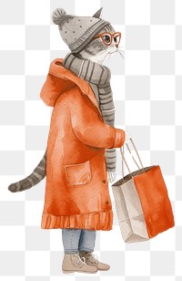 PNG  Cute lady cat watercolor bag handbag fashion.