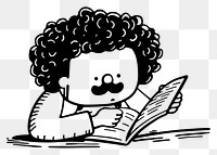 PNG  Man reading a book drawing cartoon sketch.