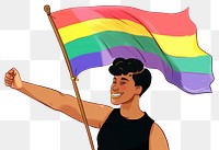 PNG  Mand holding pride month flag cartoon adult celebration.