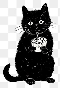 PNG  A black cat drawing cartoon animal.