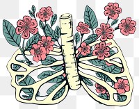 PNG  Lung with flower drawing cartoon sketch.