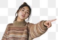 PNG Young asian woman sweater white background gesturing.