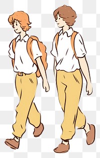 PNG Doodle illustration of young men walking cartoon pants.